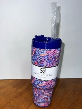 Mary Square Mosaic Meadow, Blue Travel Tumbler